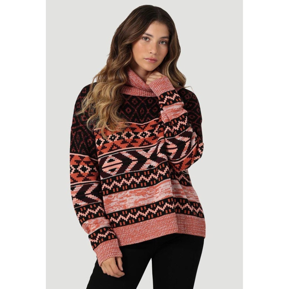 Wrangler Retro Southwestern‎ Turtleneck Sweater Large Boho Aztec Western Cozy